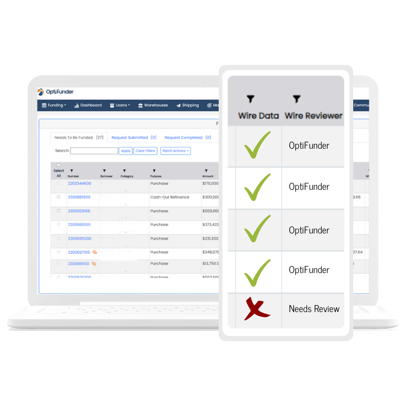 Wire Data Check OptiFunder Warehouse Management